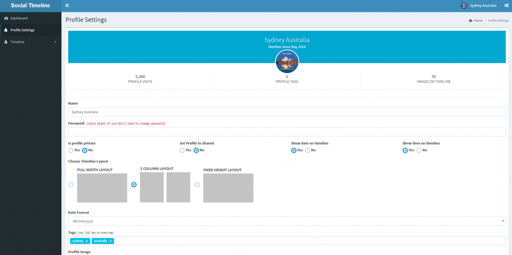 Social Timeline Dashboard Layouts header